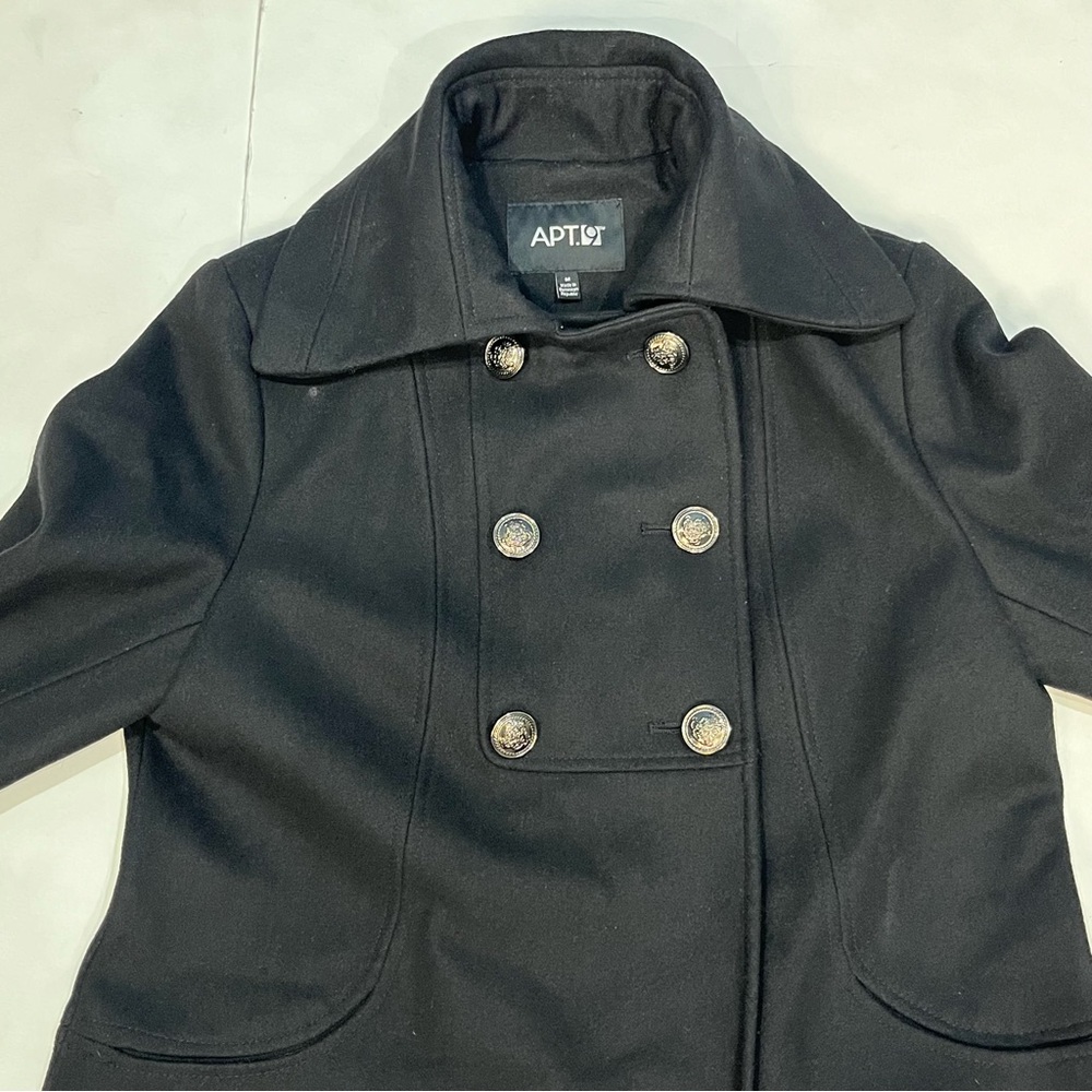 Apt 9 Recycled Wool Blend Black Pea Coat Button Snap Closure Women Size Medium - Picture 3 of 16